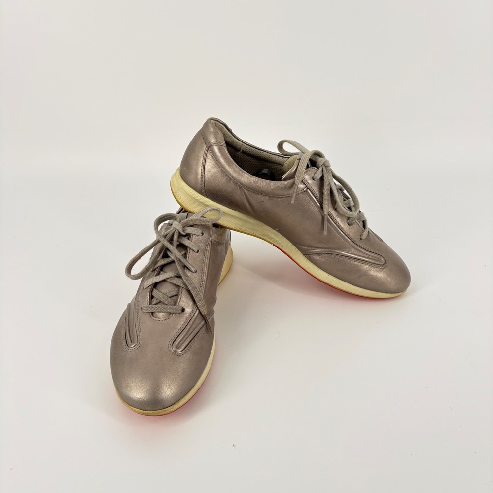 ECCO Womens Metallic Bronze Leather Lace Up Casual Sneakers Low Top Pewter